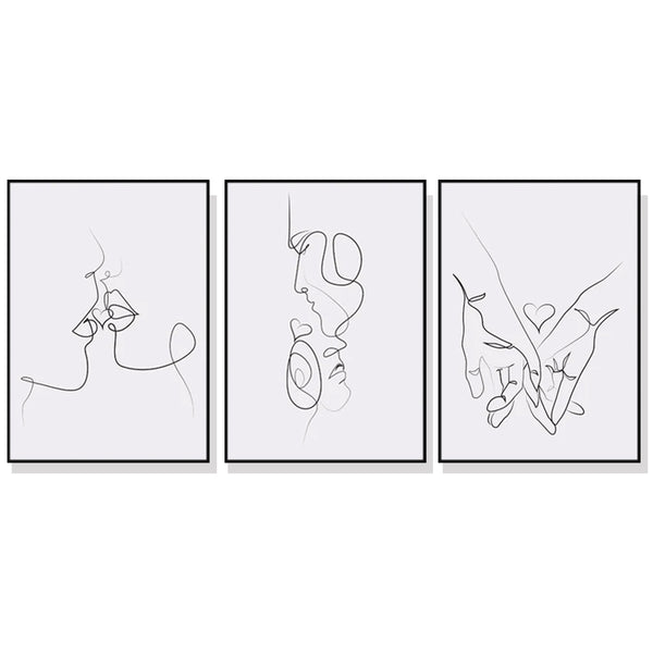 Wall Art 70cmx100cm Couples 3 Sets Black Frame Canvas