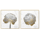 Wall Art 80cmx80cm Gold And White Blossom On White 2 Sets Gold Frame Canvas