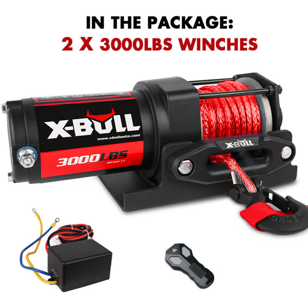 X-BULL 12V Electric Winch Boat 3000LBS Synthetic Rope Wireless Remote ATV 4WD 2 Units