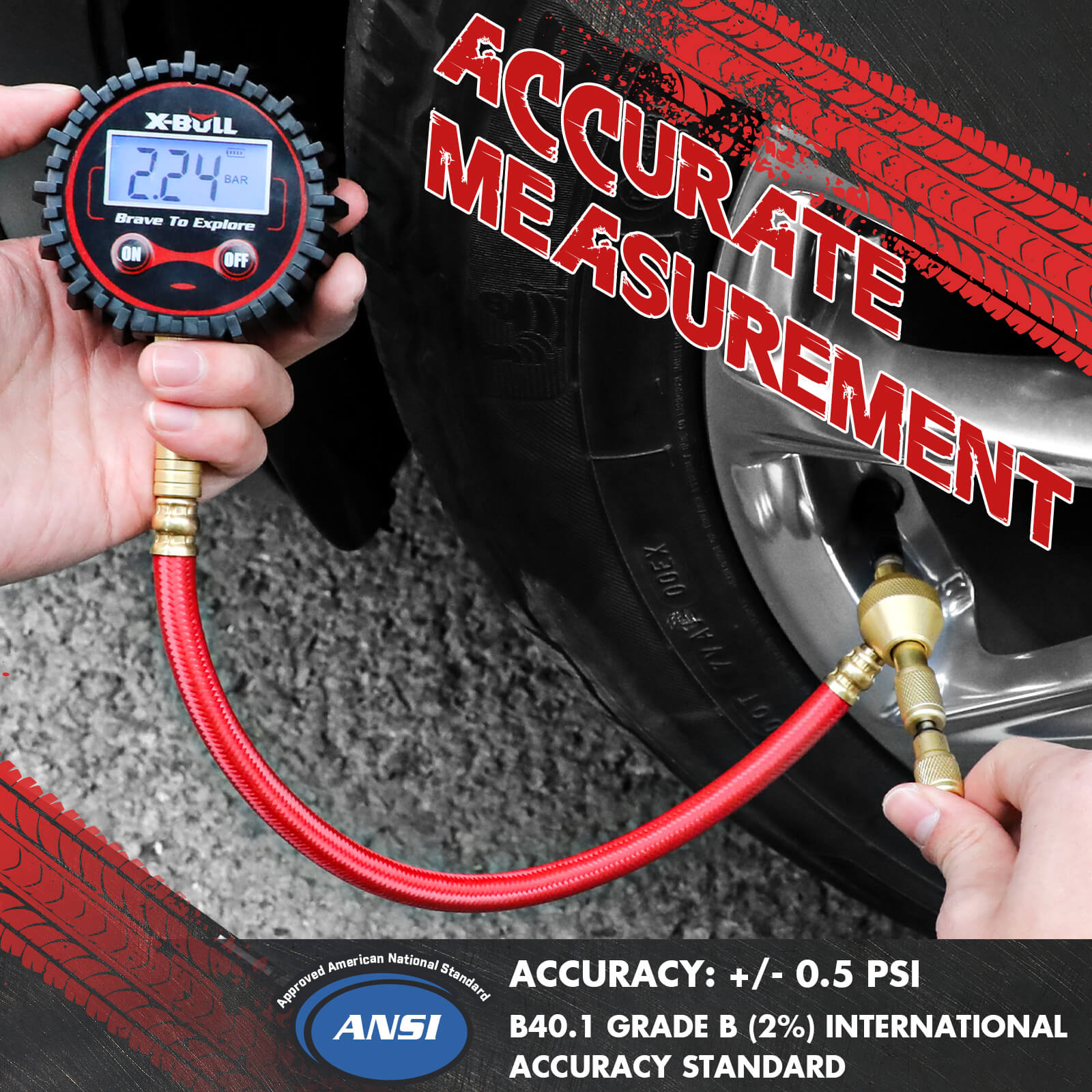 X-BULL Digital tire pressure gauge 250PSI Tyre Air Pressure Car Motorcycle LED