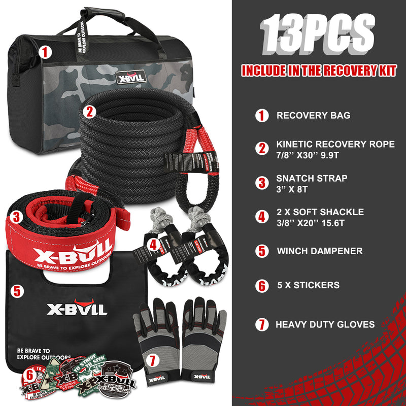 X-BULL Recovery Kit Kinetic Recovery Rope Snatch Strap / 2PCS Recovery Tracks 4WD Gen2.0