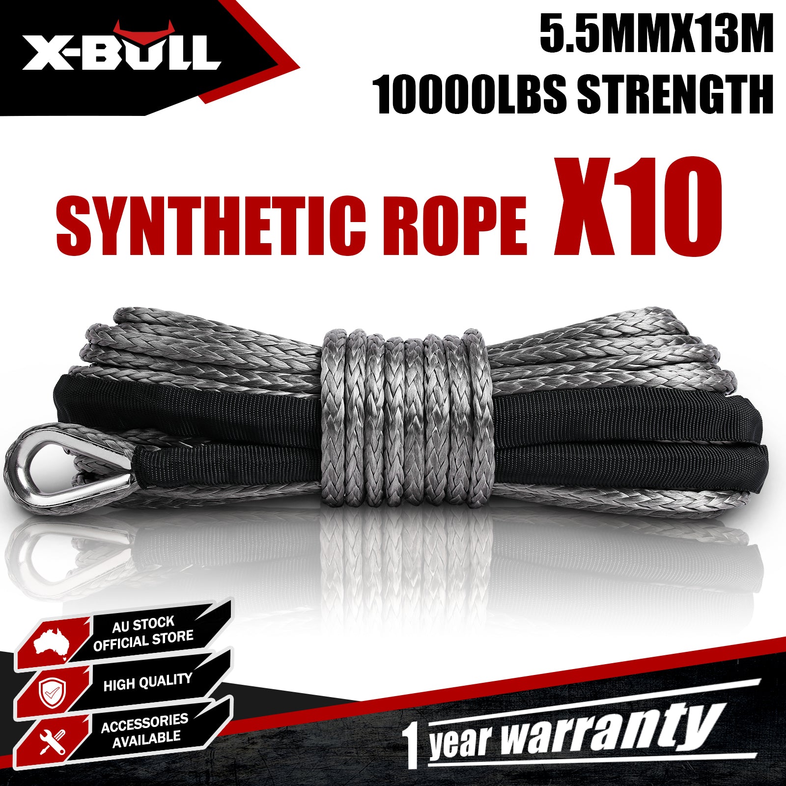 X-BULL Synthetic Dyneem Rope 5.5MM x 13M SK75 Car Tow Recovery Winch Cable Line