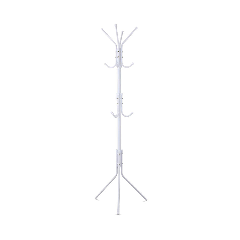 EKKIO 12 Hook Metal Coat Rack Stand with 3-Tier Hat Hanger (White)