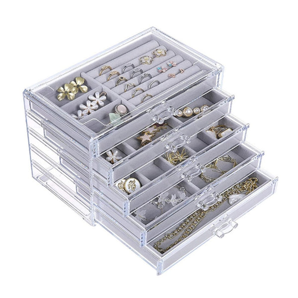 GOMINIMO Earring Jewllery Organiser with 5 Drawers Grey