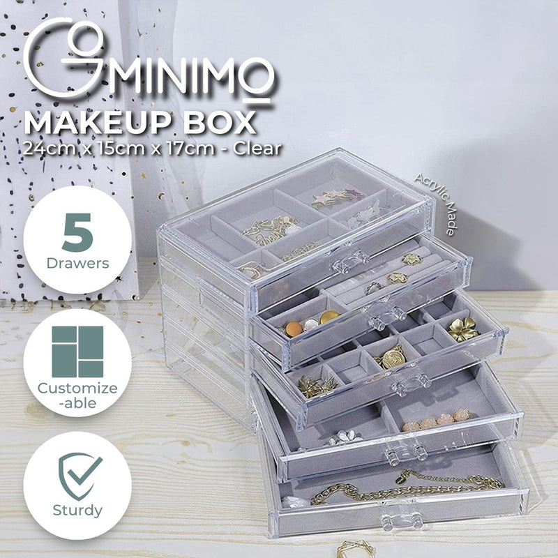 GOMINIMO Earring Jewllery Organiser with 5 Drawers Grey