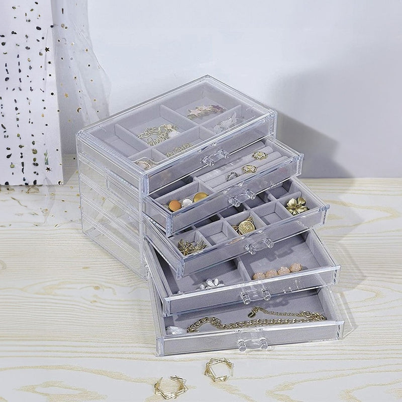 GOMINIMO Earring Jewllery Organiser with 5 Drawers Grey