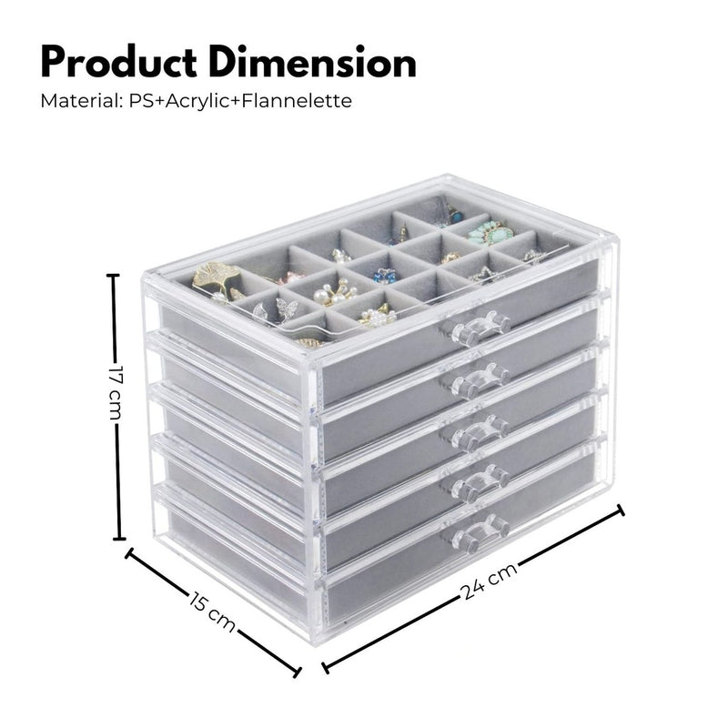 GOMINIMO Earring Jewllery Organiser with 5 Drawers Grey