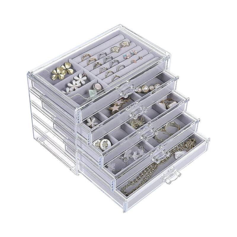 GOMINIMO Earring Jewllery Organiser with 5 Drawers Grey