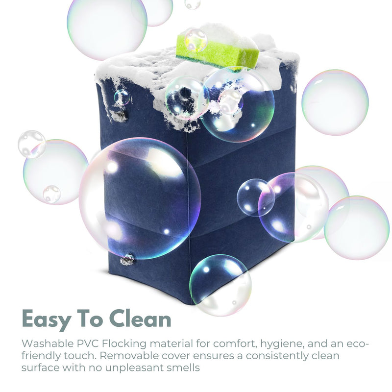 GOMINIMO Inflatable Travel Foot Rest Pillow with Adjustable Three Layers Height (Navy Blue)