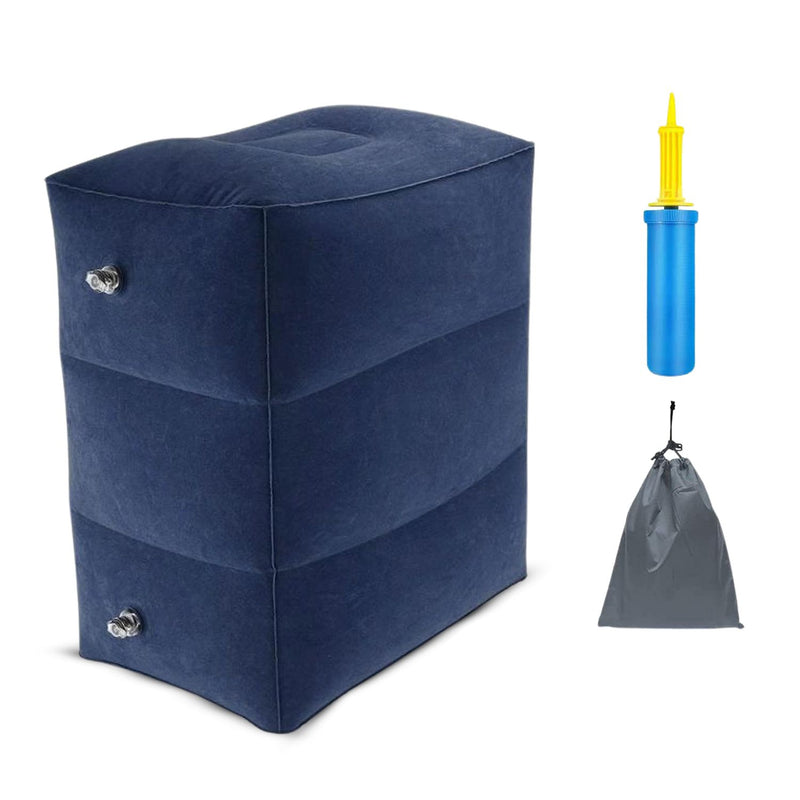 GOMINIMO Inflatable Travel Foot Rest Pillow with Adjustable Three Layers Height (Navy Blue)