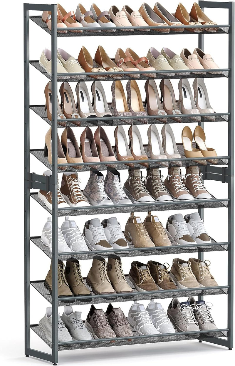 SONGMICS 8-Tier Shoe Rack Storage 32 pairs with Adjustable Shelves Gray