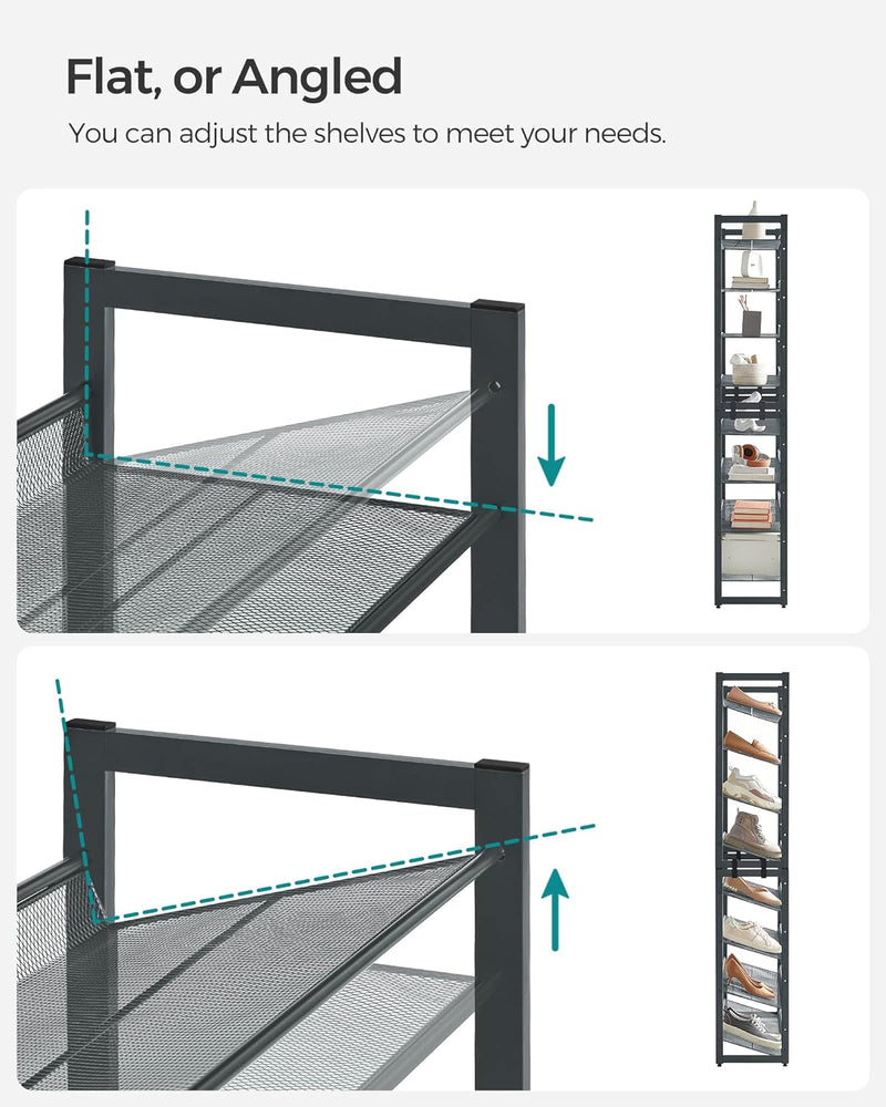 SONGMICS 8-Tier Shoe Rack Storage 32 pairs with Adjustable Shelves Gray