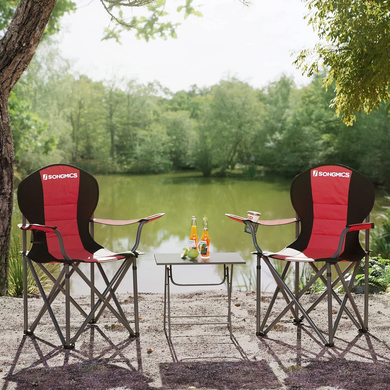 SONGMICS Folding Camping Chair with Bottle Holder Red and Black