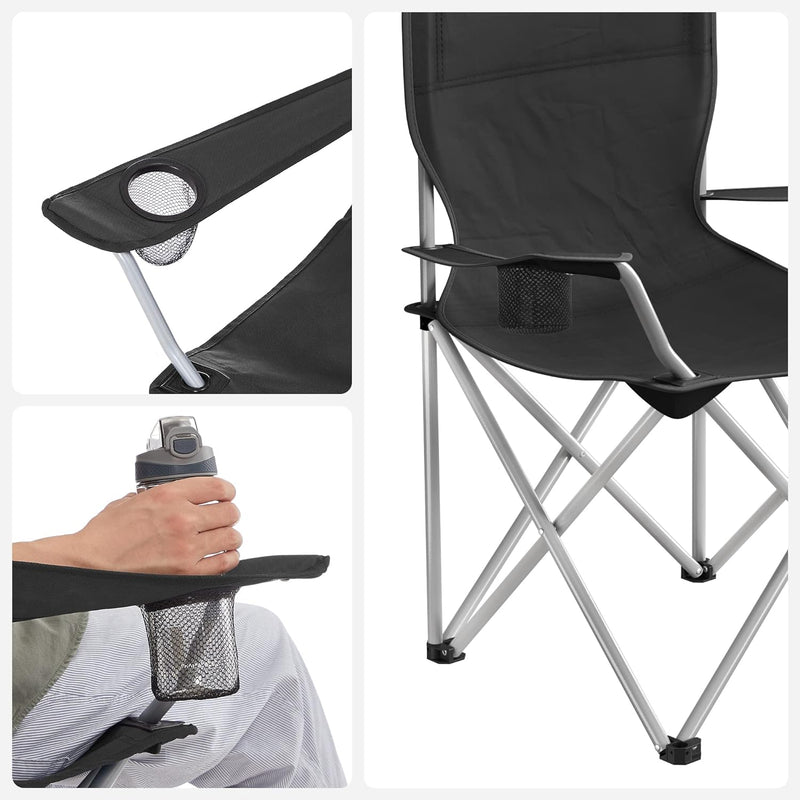 SONGMICS Set of 2 Folding Camping Outdoor Chairs with Armrests and Cup Holders Black