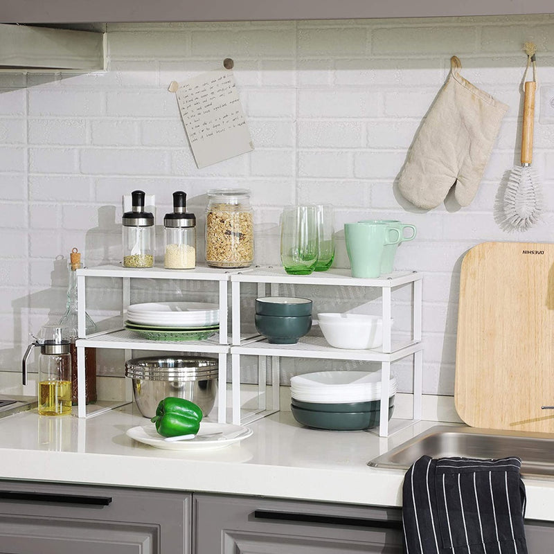 SONGMICS Cabinet Shelf Organizers Set of 4 Metal Kitchen Counter Shelves White