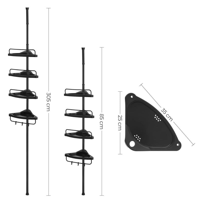 SONGMICS Adjustable Bathroom Corner Shelf with 4 Trays Black