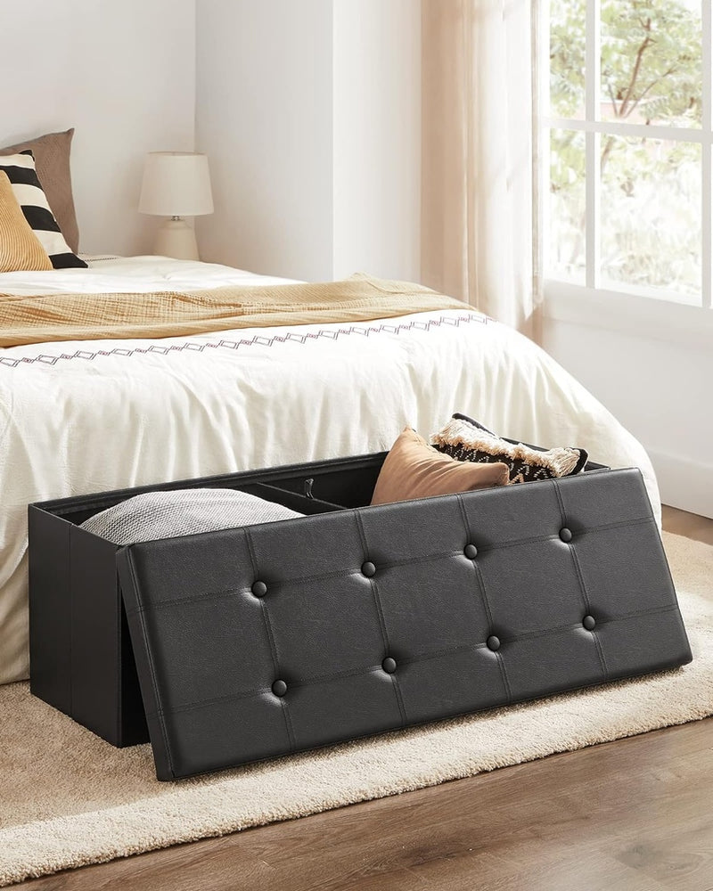 SONGMICS 109cm Folding Storage Ottoman Bench Black LSF701V1