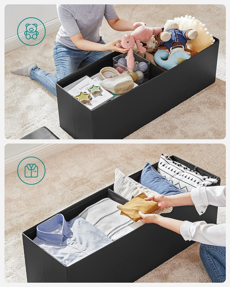 SONGMICS 109cm Folding Storage Ottoman Bench Black LSF701V1