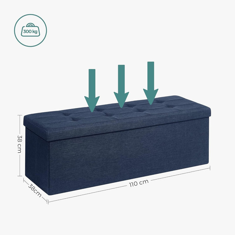 SONGMICS 110cm Foldable Bench with Storage Space and Metal Divider Grid Navy Blue