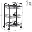 SONGMICS 3-Tier Metal Rolling Cart on Wheels with Removable Shelves Black