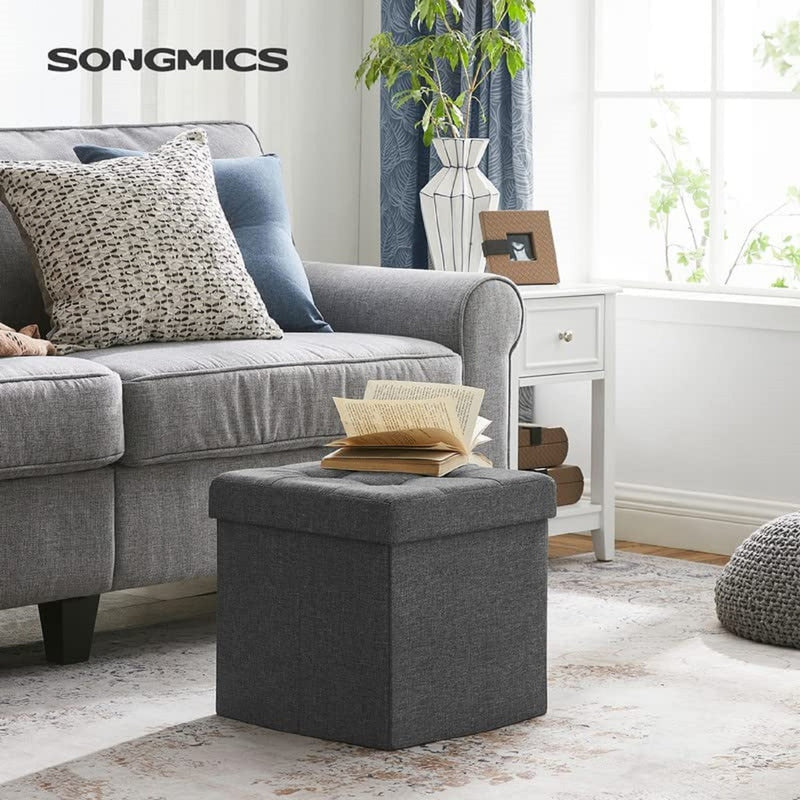 SONGMICS 38cm Folding Storage Ottoman Bench Foot Rest Stool Dark Gray