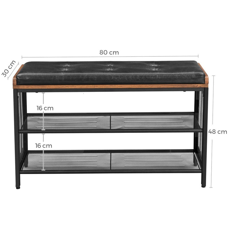 VASAGLE Shoe Bench Padded Bench with Mesh Shelf Shoe Rack Brown Black