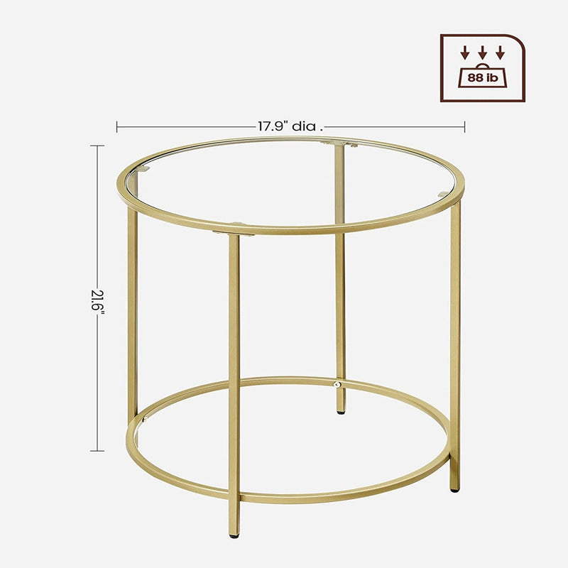 VASAGLE Round Side Tables Set of 2 Tempered Glass with Steel Frame Gold