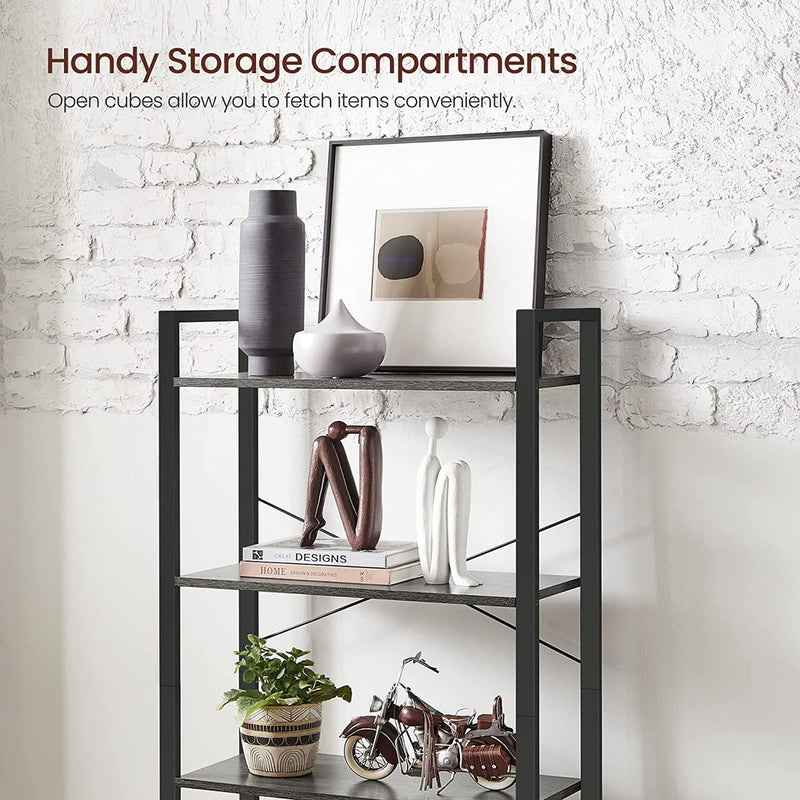 VASAGLE 4-Tier Bookshelf Storage Rack with Steel Frame for Living Room Office Study Hallway Industrial Style Charcoal Grey and Black