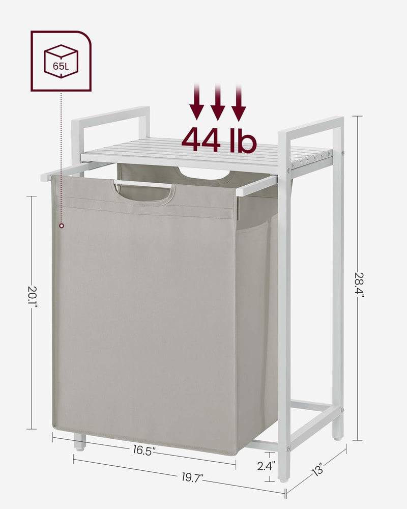 VASAGLE Laundry Hamper with Shelf and Pull-Out Bag 65L White