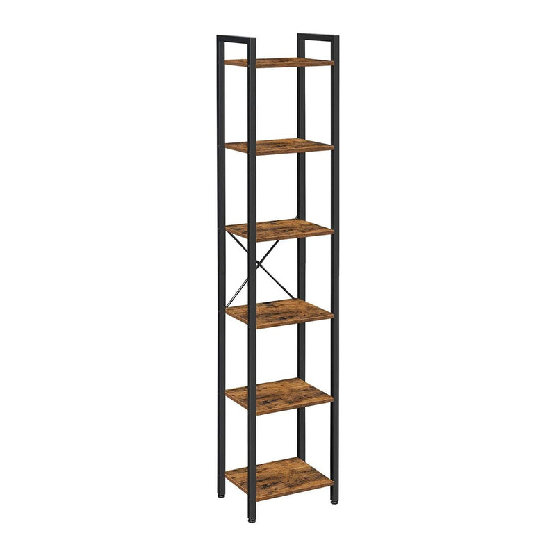 VASAGLE Narrow Bookcase Small 6-Tiers Bookshelf Industrial Rustic Brown and Black