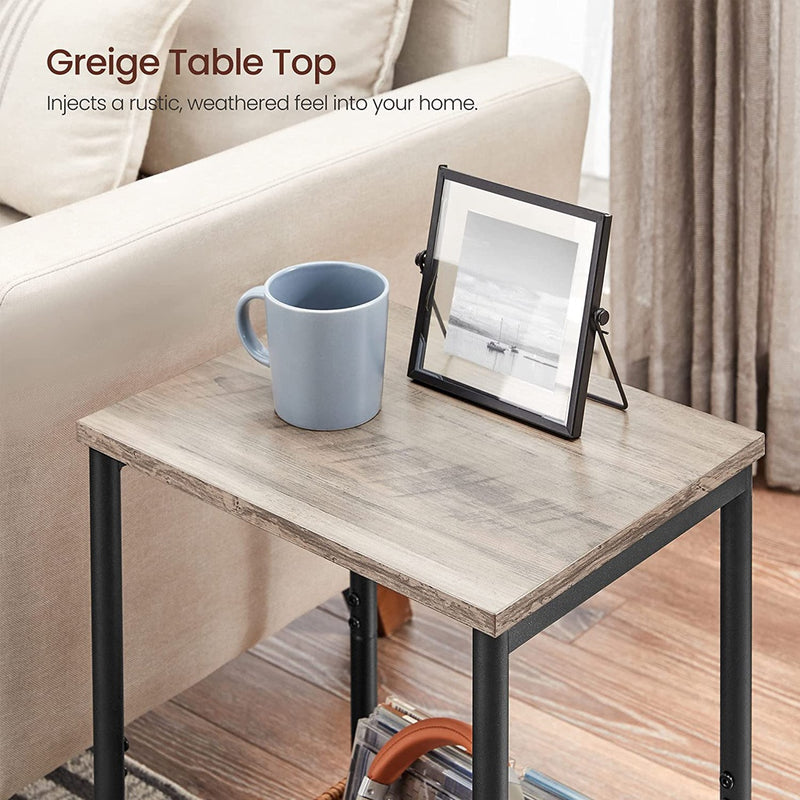 VASAGLE End Tables Set of 2 with Storage Shelf Steel Frame Greige and Black