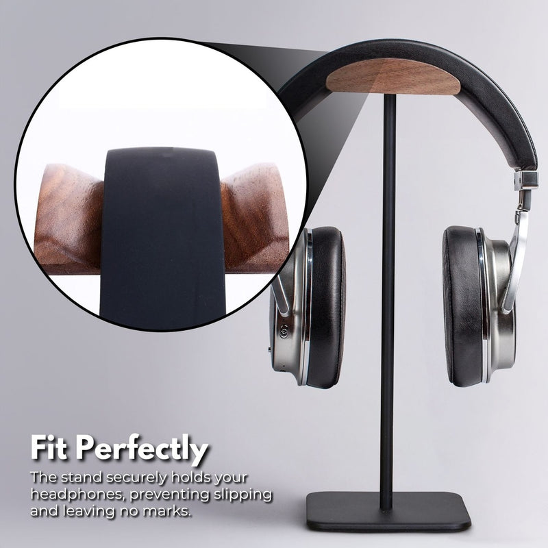 VOCTUS Walnut Wood & Aluminum Headset Stand (Black)