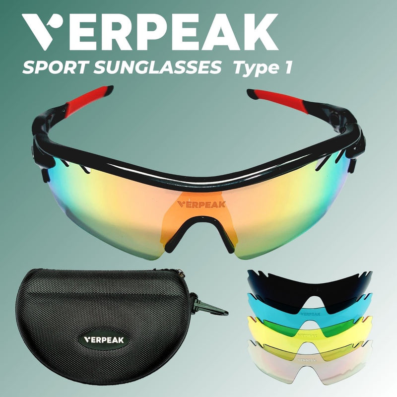 Verpeak Sport Sunglasses Type 1 ( Black frame with red end tip)