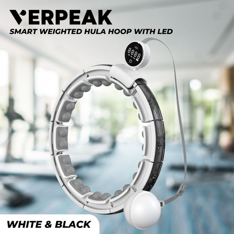 VERPEAK Smart Weighted Hula Hoop with LED Counter Display and 16 Detachable Knots (White and Black)