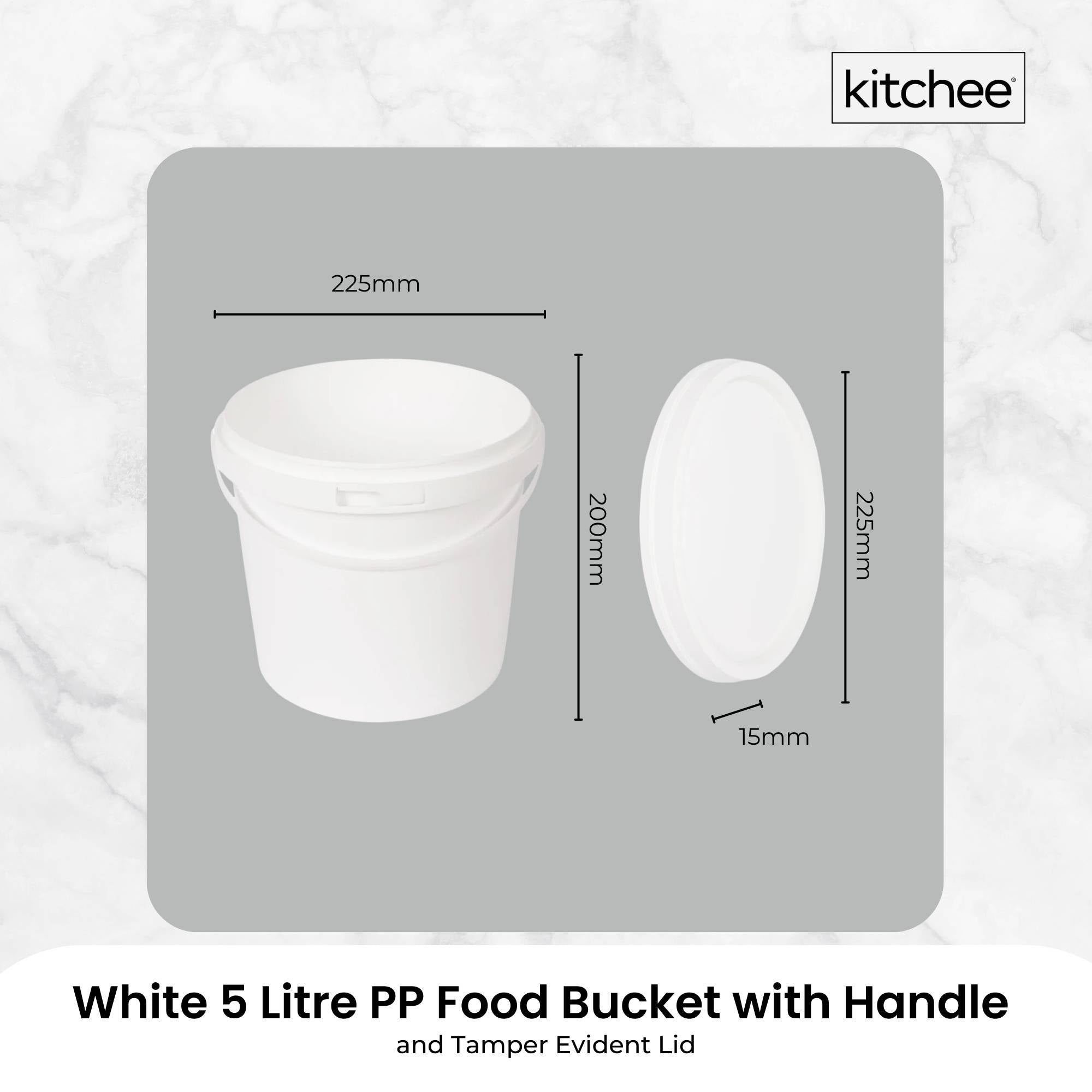 Kitchee Bulk 10x 5L Plastic Buckets + Lids - Empty White With Handle Large Pail