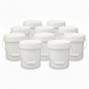 Kitchee Bulk 10x 10L Plastic Buckets + Lids - Empty White With Handle Large Pail