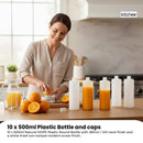 Kitchee 10x 500ml Natural HDPE Round Bottle + 28/410 Caps - Empty Plastic Food Storage