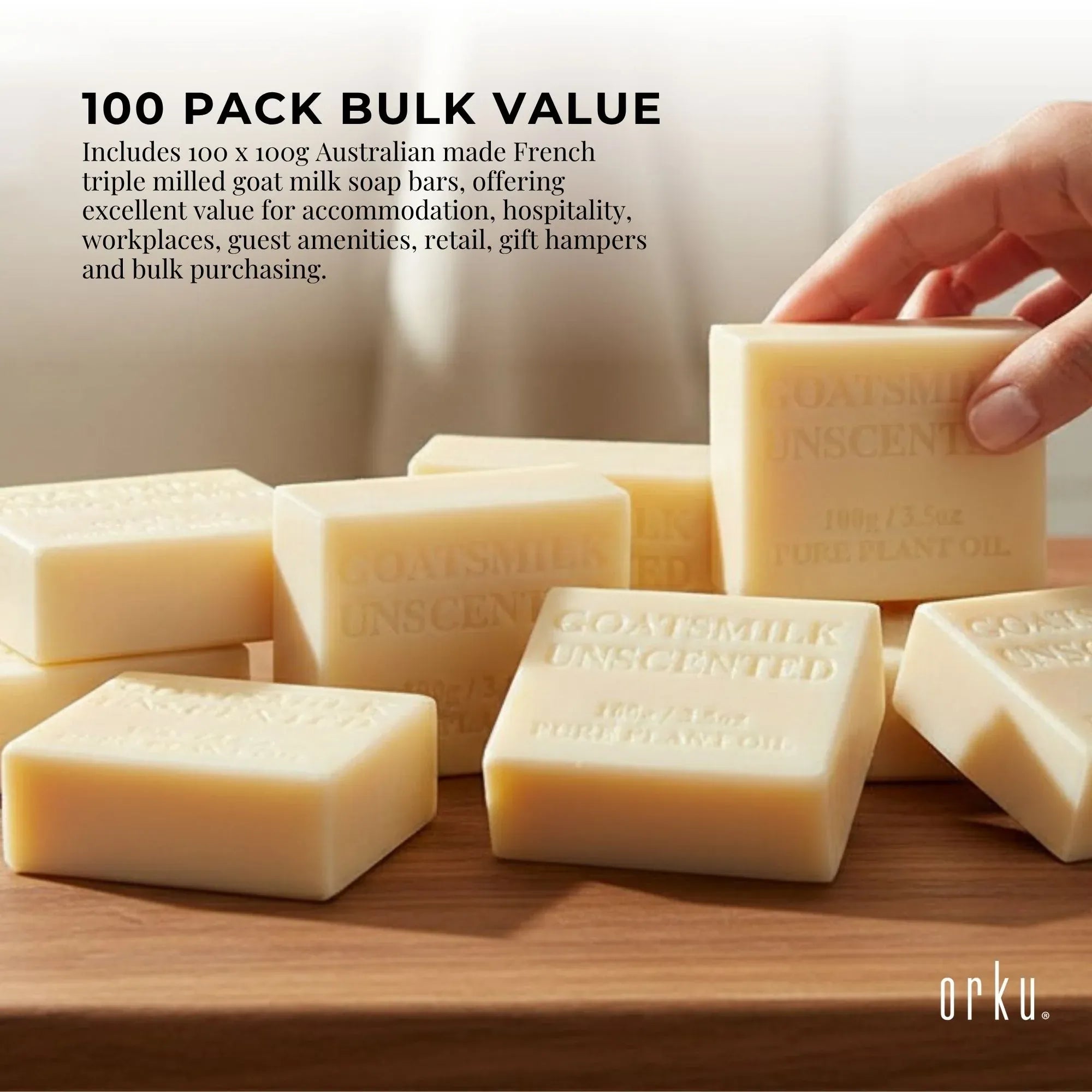 Orku 100 x 100g Unscented Goat Milk Soap Bars Australian Made