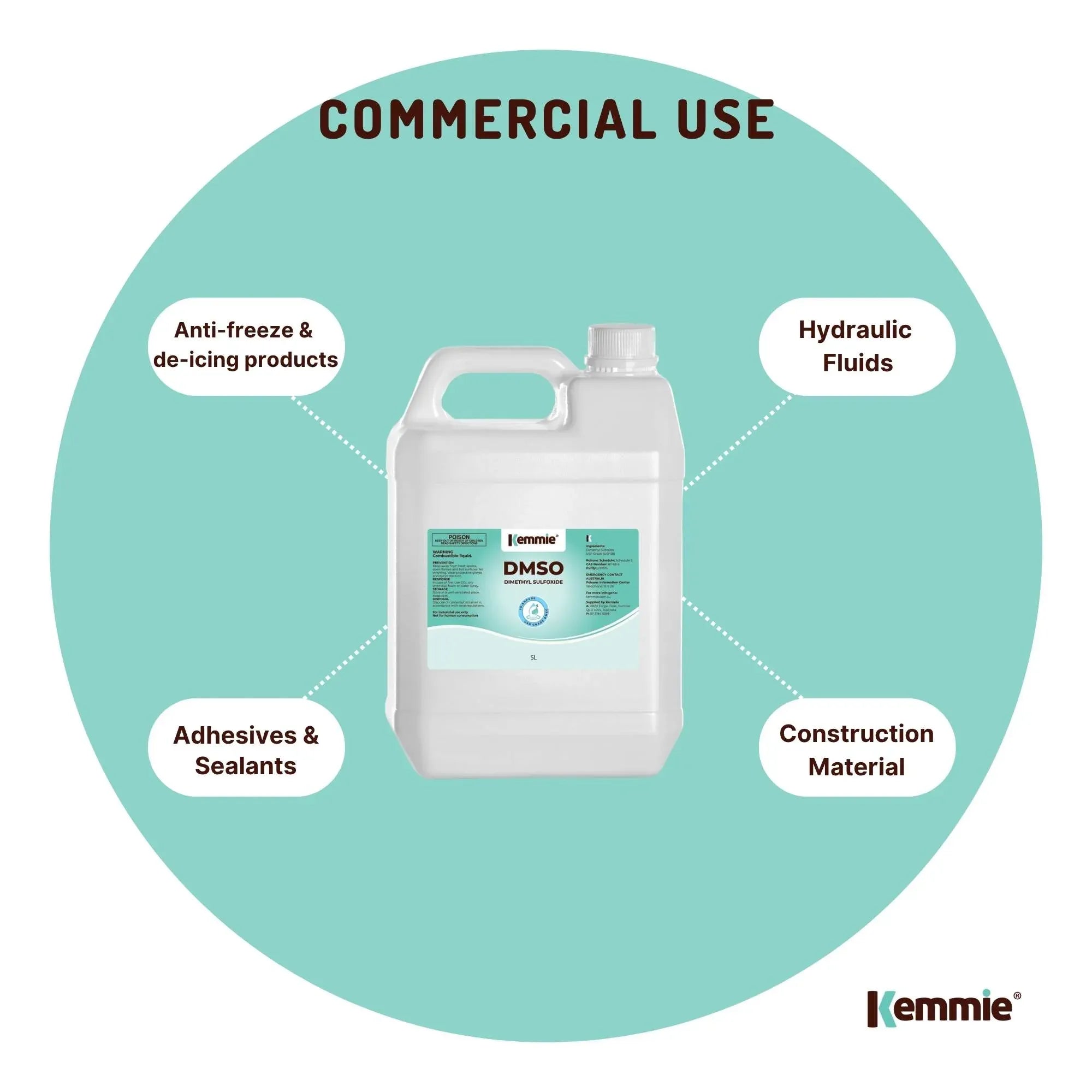 Kemmie 5L DMSO Liquid 99.9% Pure USP Grade Dimethyl Sulfoxide Solvent Bulk
