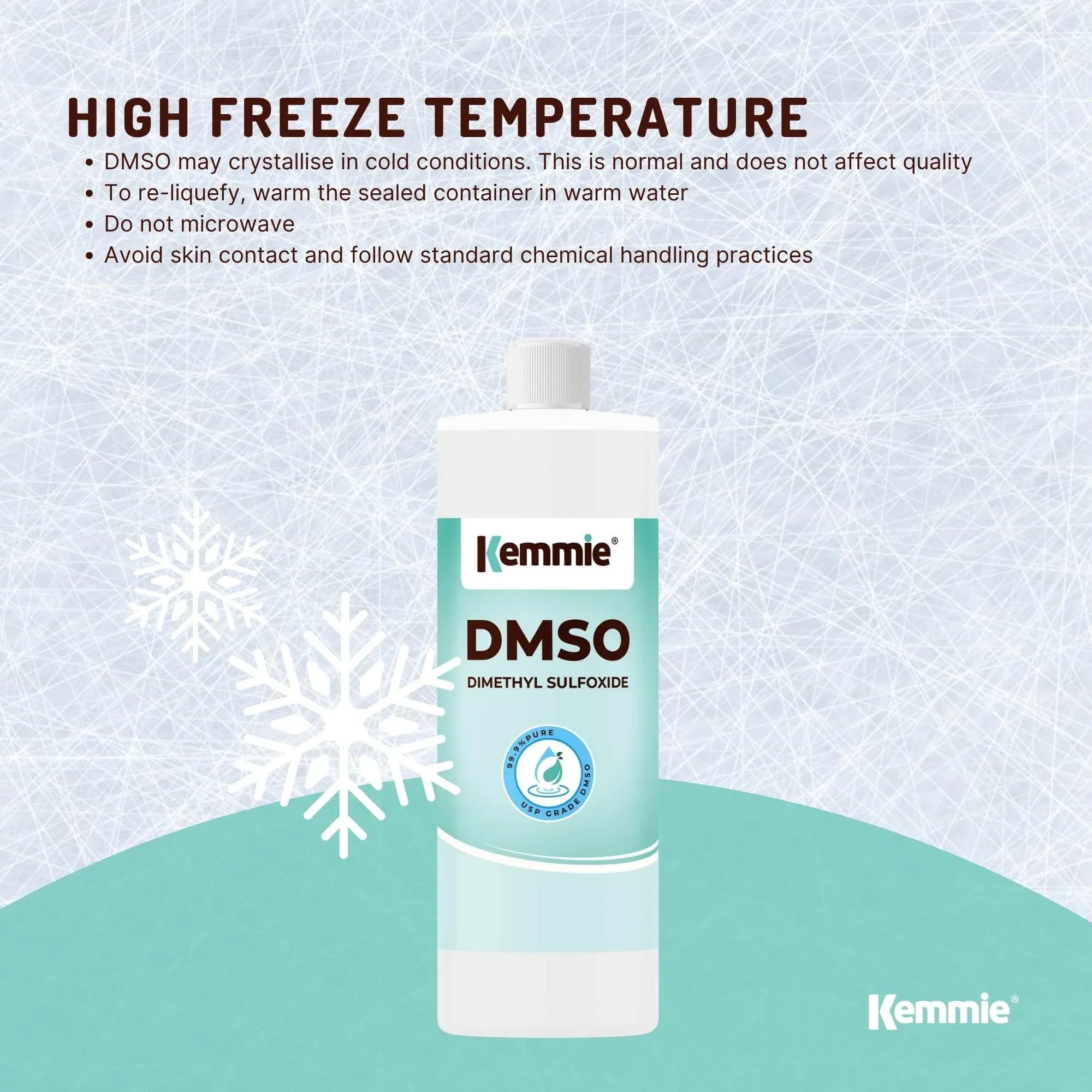Kemmie 500ml DMSO Liquid 99.9% Pure - USP Grade Dimethyl Sulfoxide Solvent