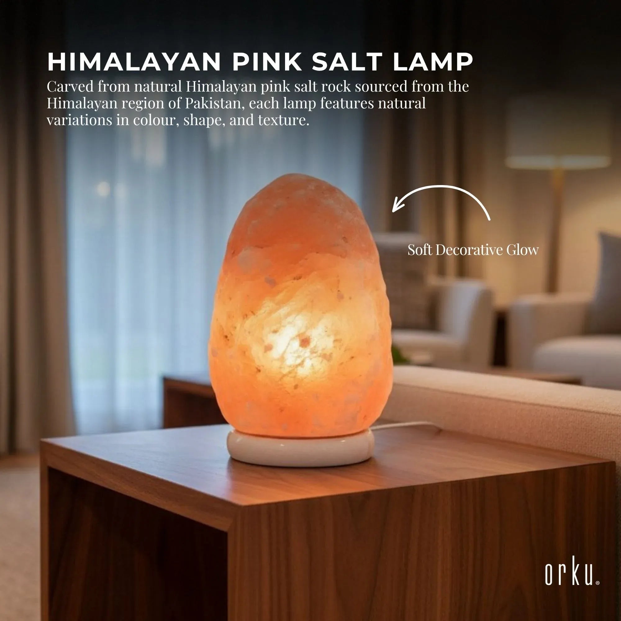 Orku 2-3 Kgs Himalayan Pink Salt Lamp - Natural Rock Shape Night Light