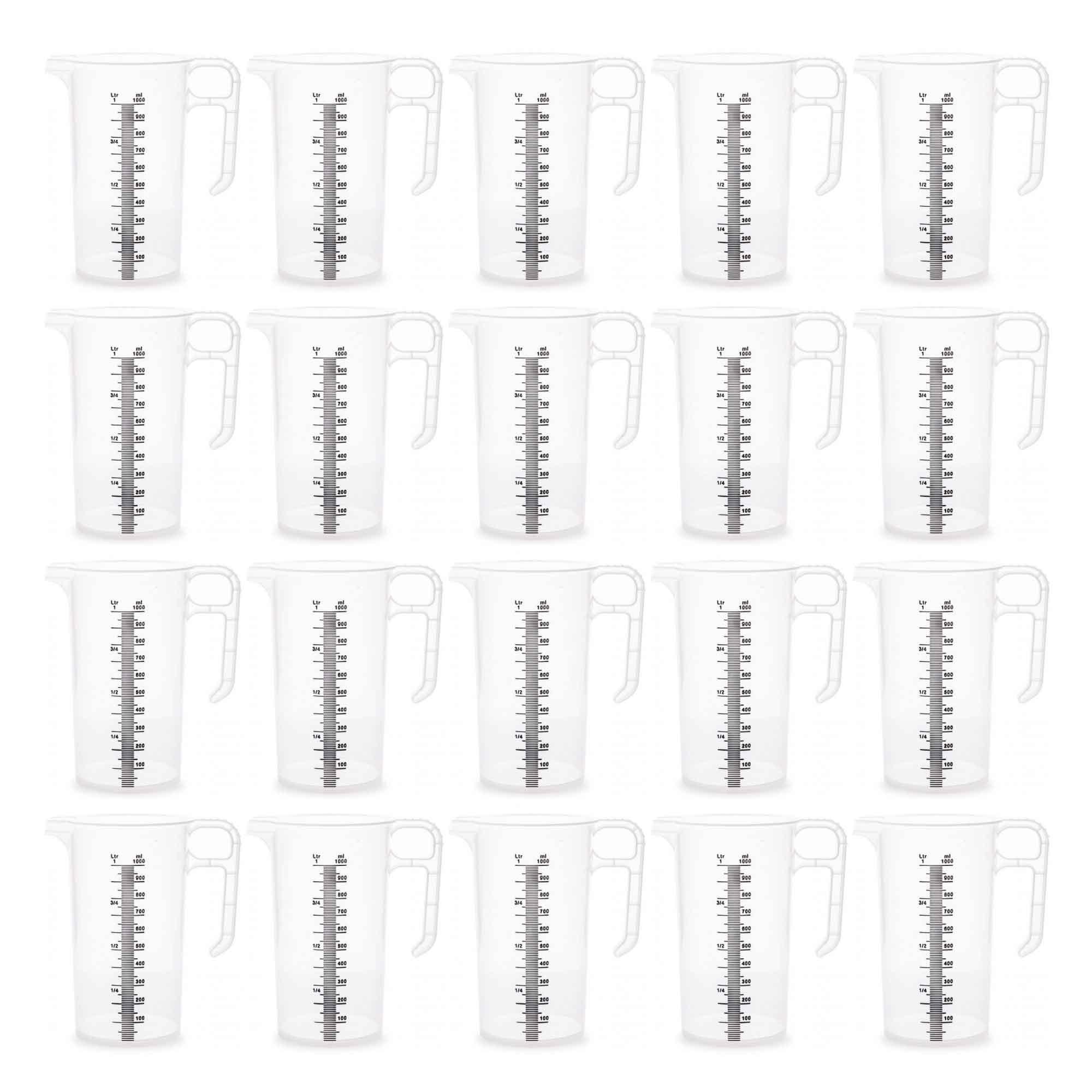 20x 1L Measuring Jug Heavy Duty Clear Plastic Propylene Food Grade BPA 5 Pro-Jug