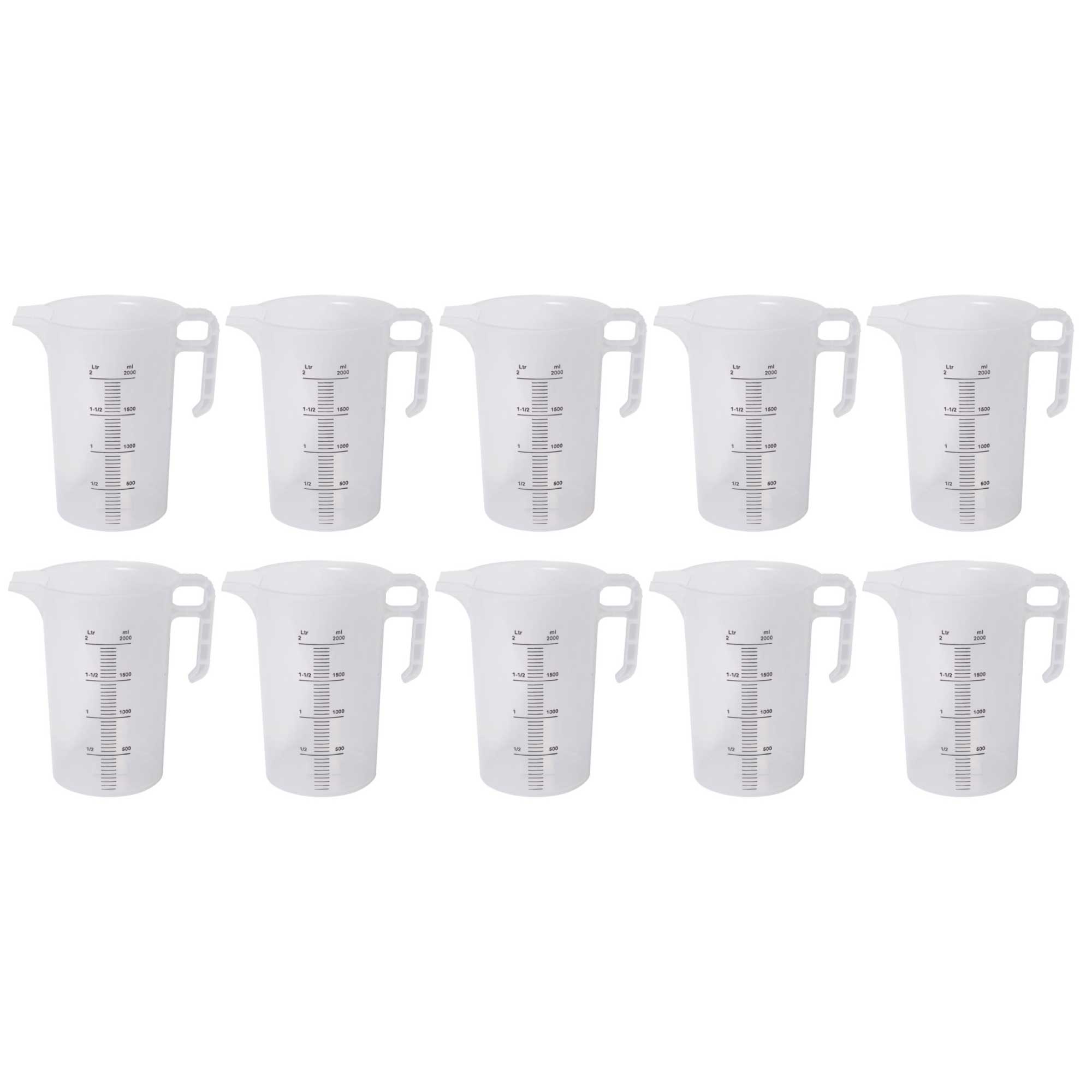 10x 2L Measuring Jug Heavy Duty Clear Plastic Propylene Food Grade BPA 5 Pro-Jug