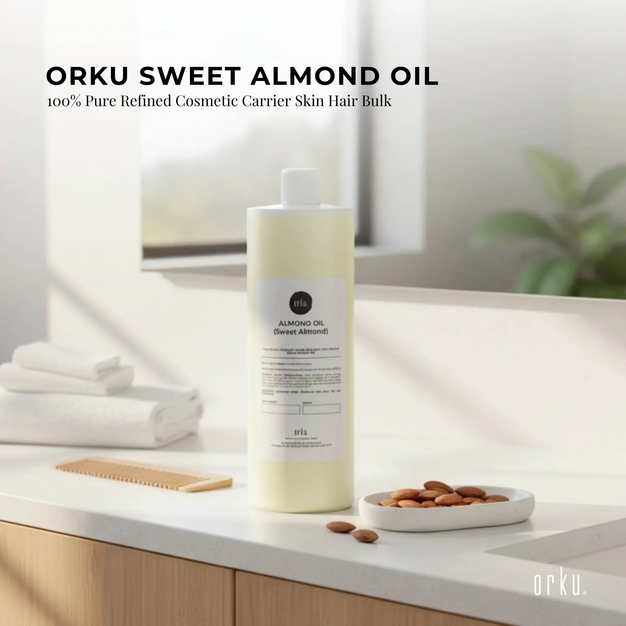Orku 1L Sweet Almond Oil 100% Pure Refined Cosmetic Carrier Skin Hair