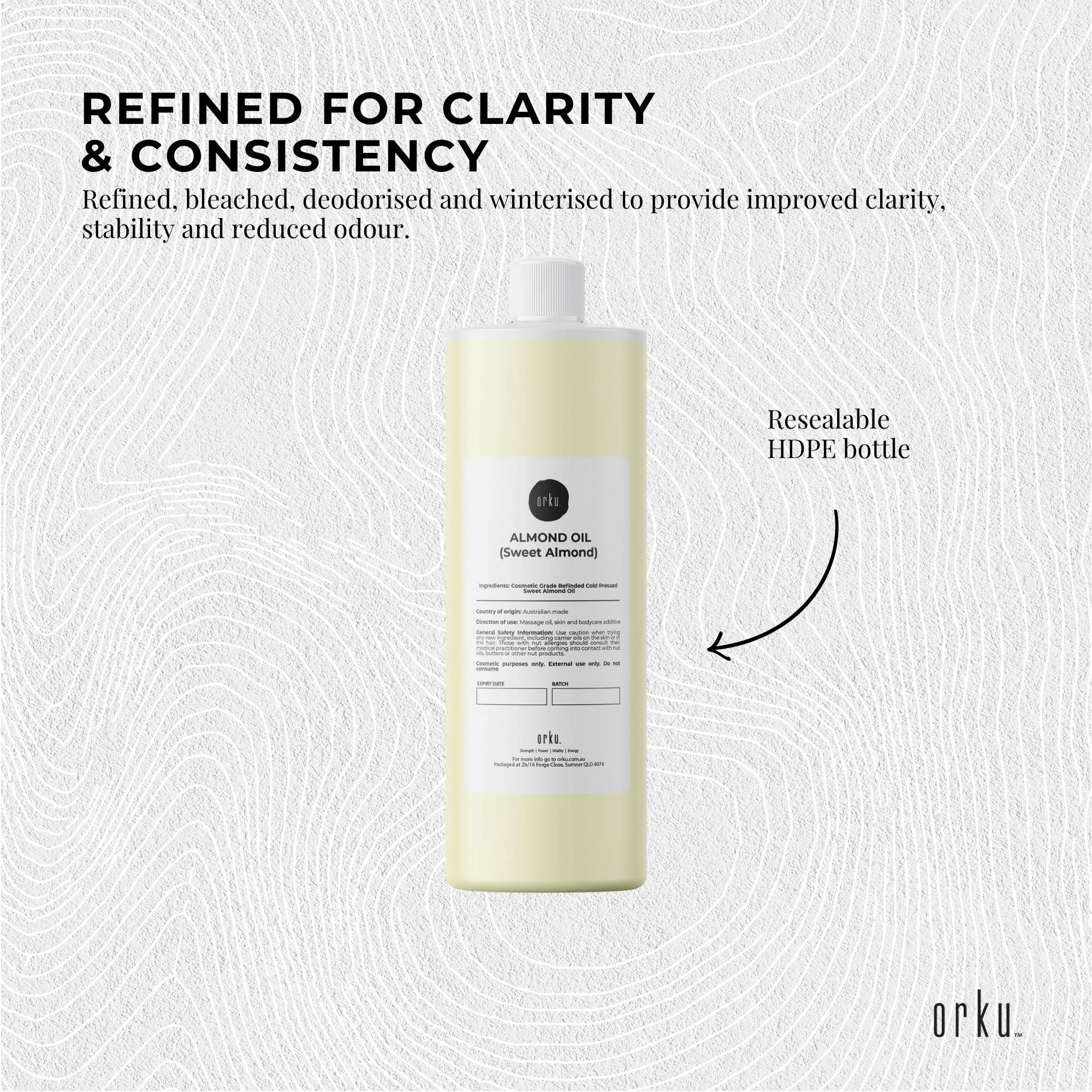 Orku 1L Sweet Almond Oil 100% Pure Refined Cosmetic Carrier Skin Hair