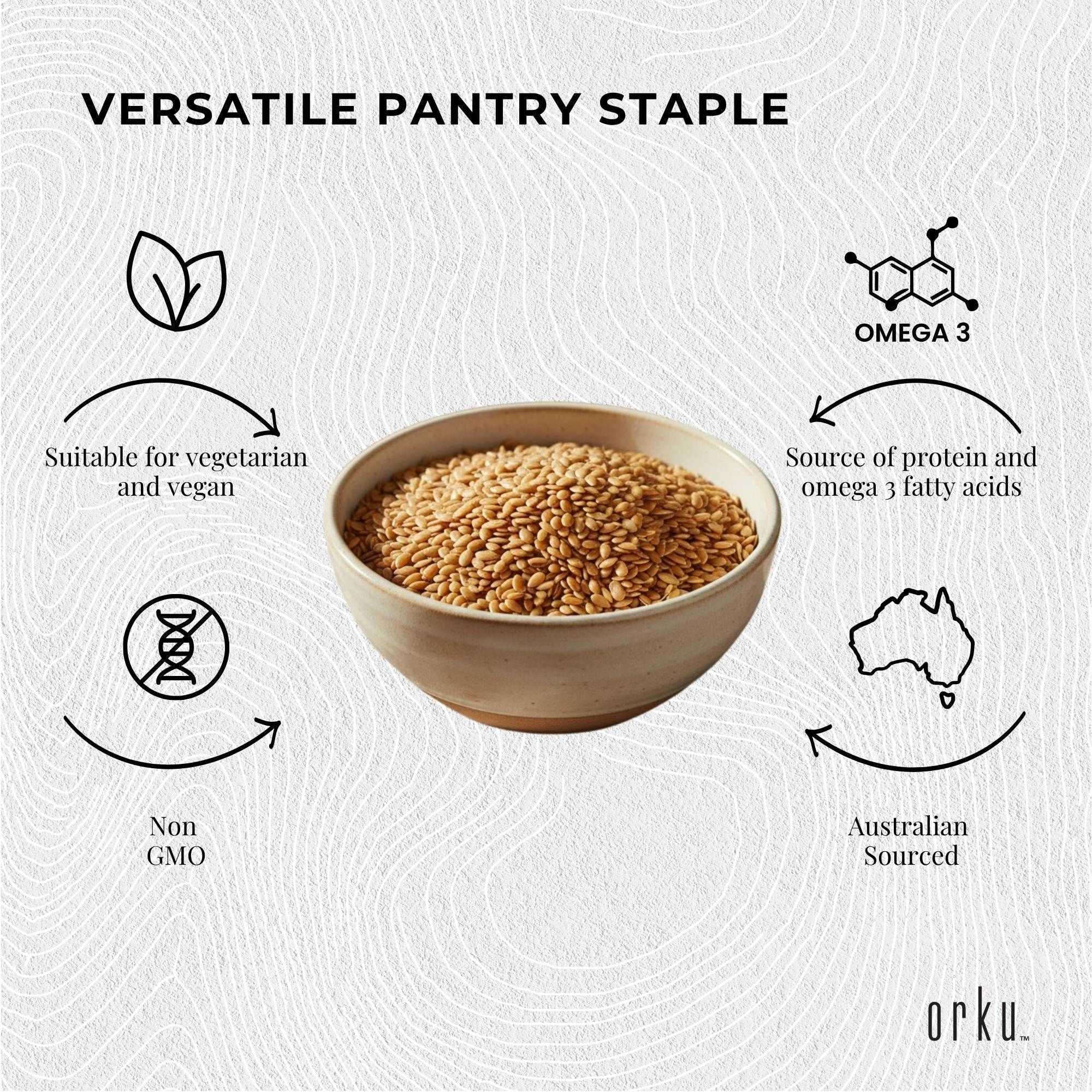 Orku 5Kg Organic Golden Linseed Flaxseed Whole Grain Non GMO Bulk