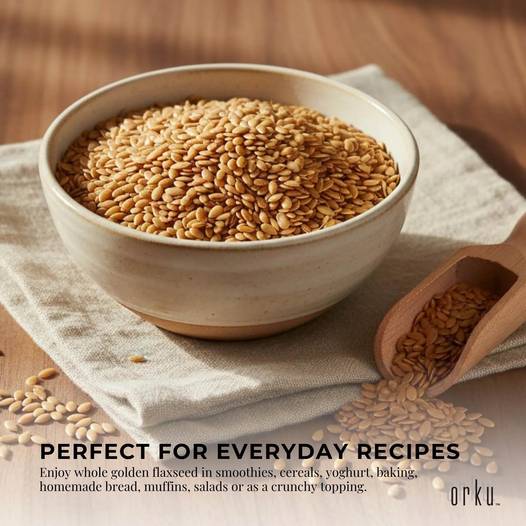 Orku 10Kg Organic Golden Linseed Flaxseed Whole Grain Non GMO Bulk