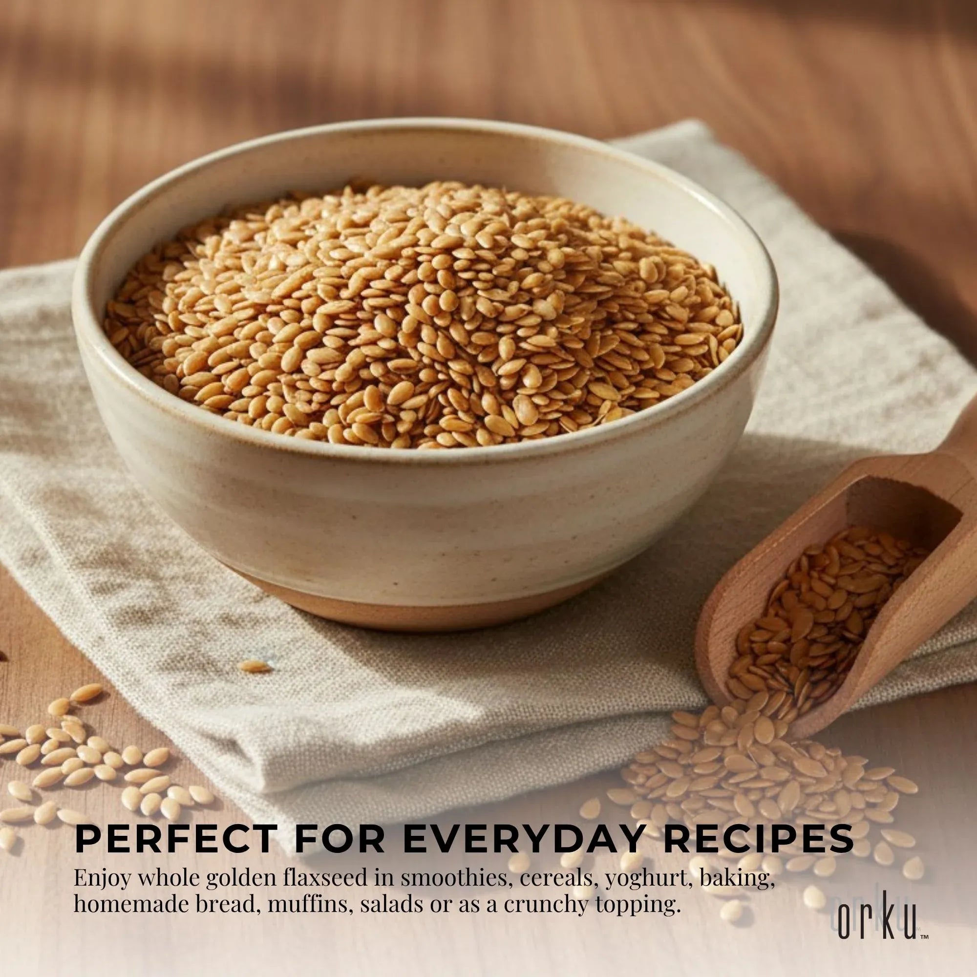 Orku 3.5Kg Organic Golden Linseed Flaxseed Whole Grain Non GMO - Tub