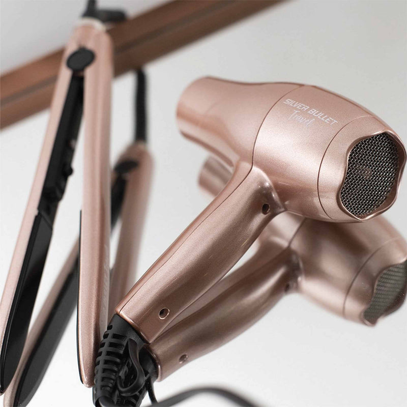 Silver Bullet Mini Hair Dryer and Straightener Iron Luxe Travel Set - Rose Gold