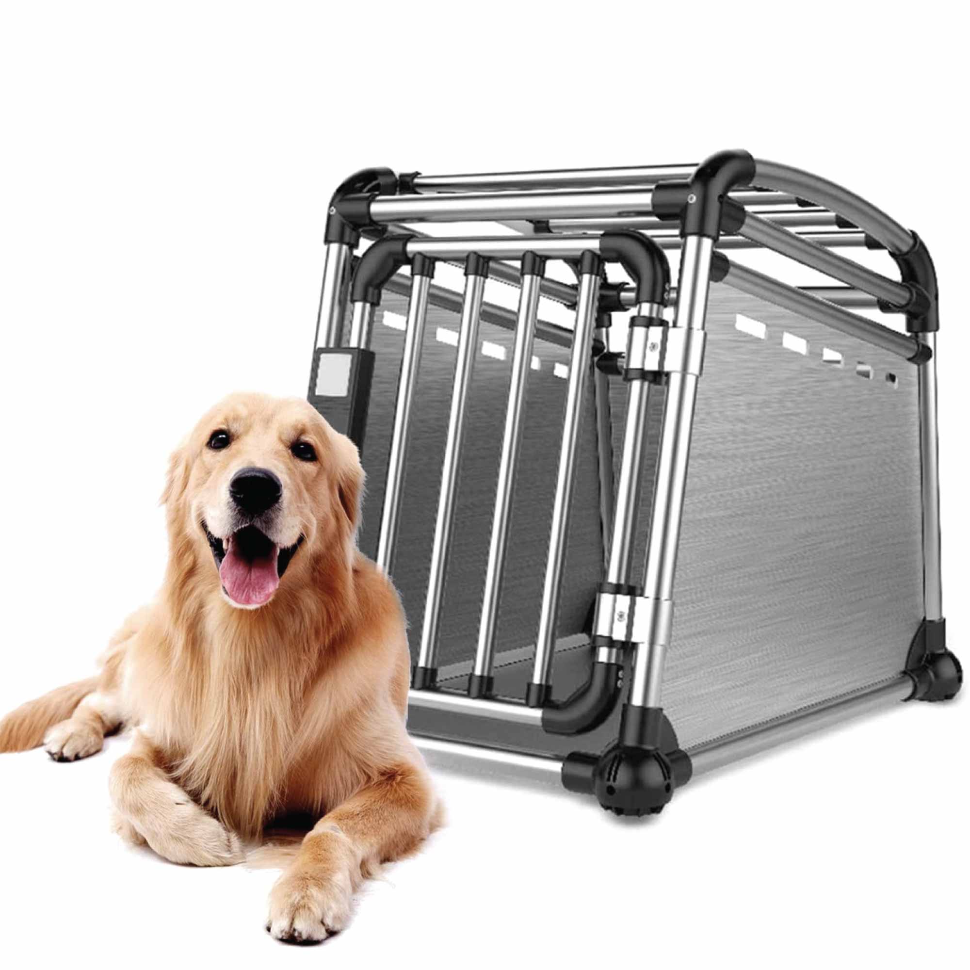 Aluminium Dog Travel Crate 63x68x88cm - Large Pet Car Transport Cage Kennel Box